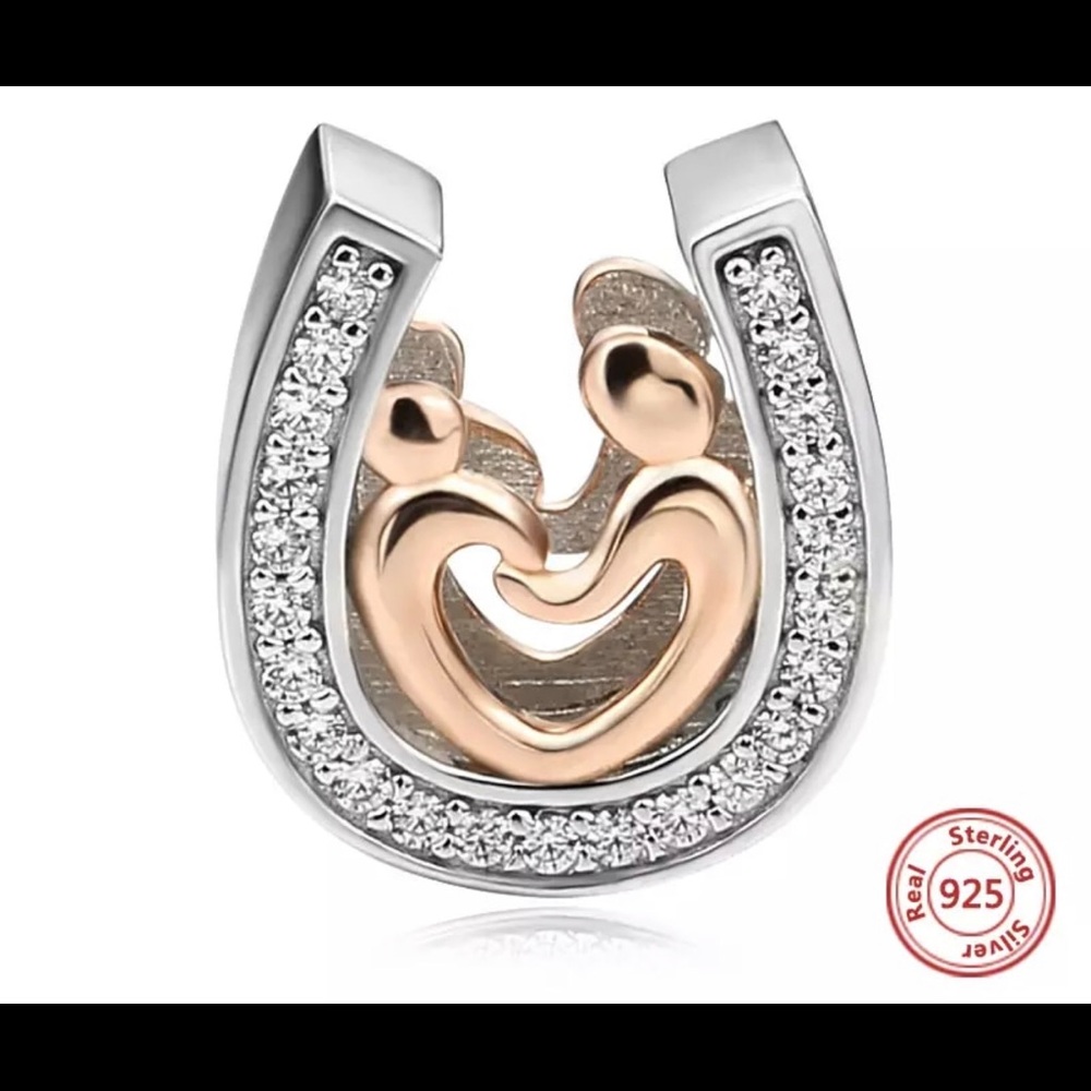 Horseshoe cz mom and son pendent
